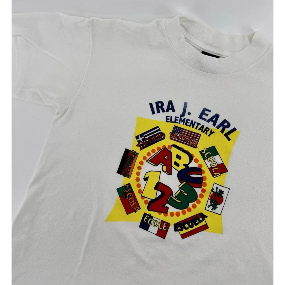 Vintage 90s Ira J Earl Elementary School T-Shirt Size M USA Made Single Stitch - Picture 2 of 10